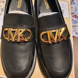 MICHAEL Michael Kors Black Loafers with Gold Logo